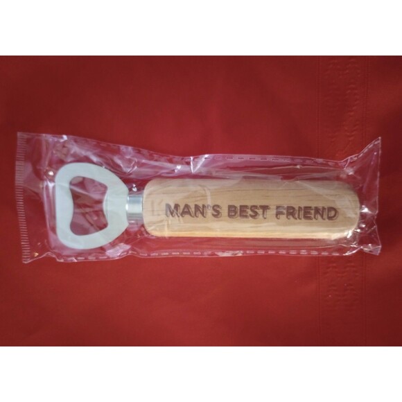 NEW Man's Best Friend Wood Handle Bottle Opener Bar Tool Home Kitchen Accessory - Picture 1 of 2